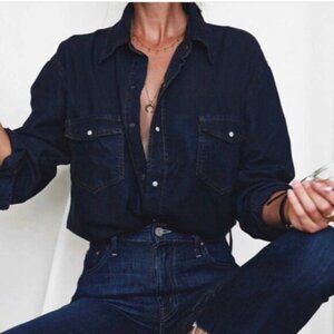 Free people One Teaspoon Denim Button Down Shirt Tencel Jean Chambray Dark Wash